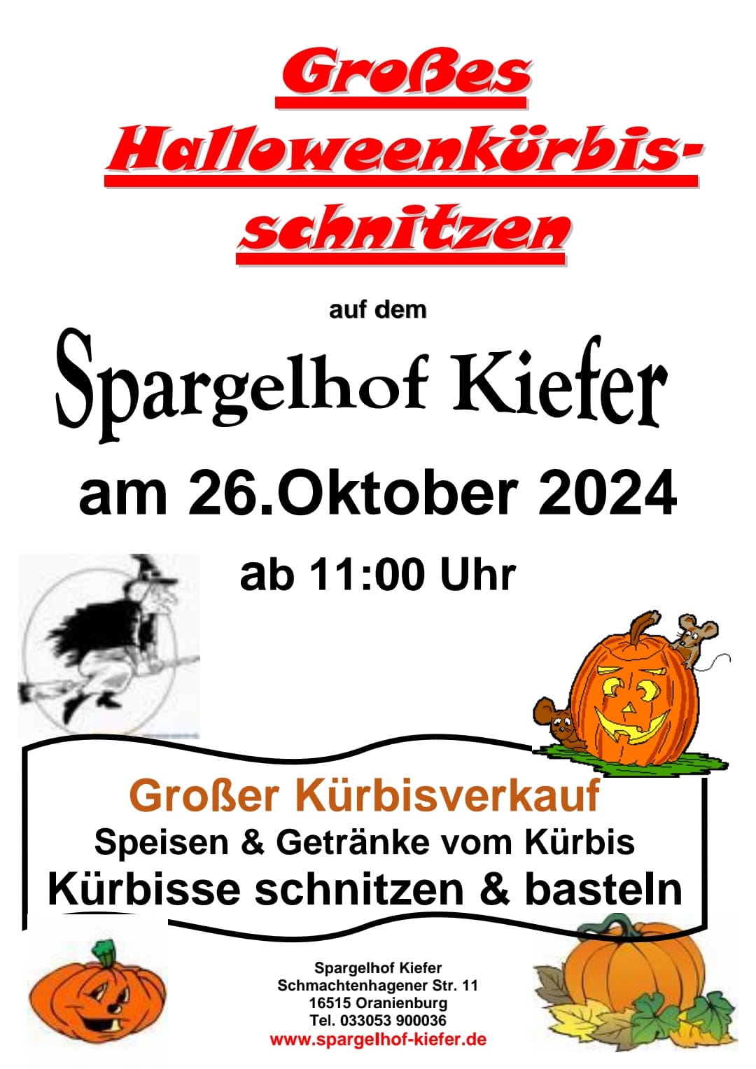 Am 26. Oktober 2024 findet ab 11:00 Uhr das große Halloweenschnitzen statt!